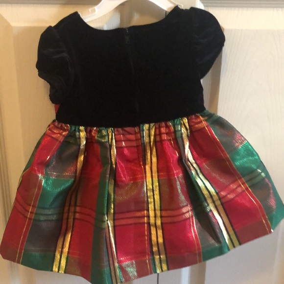 Bonnie Baby 2-Piece Velvet Plaid Holiday Dress with diaper cover. - Picture 2 of 5